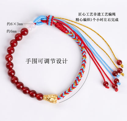 Natural Red Agate Handmade Braided Bracelet | Ancient Chinese Style Spiritual Protection Jewelry