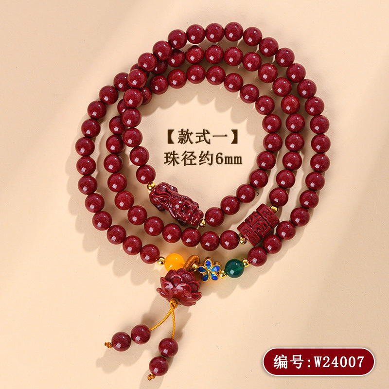 Purple Gold Cinnabar Pixiu Three-Circle Bracelet | Wealth Protection & Luck Enhancement Talisman