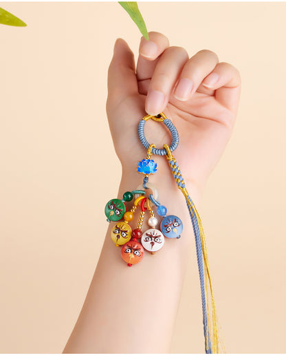 Natural Imperial Red Cinnabar Five-Way God of Wealth Keychain | Wealth Attraction Bag Pendant