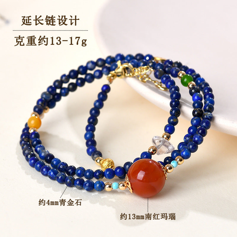 Natural Lapis Lazuli and Southern Red Agate Collarbone Necklace | Wisdom and Protection Talisman