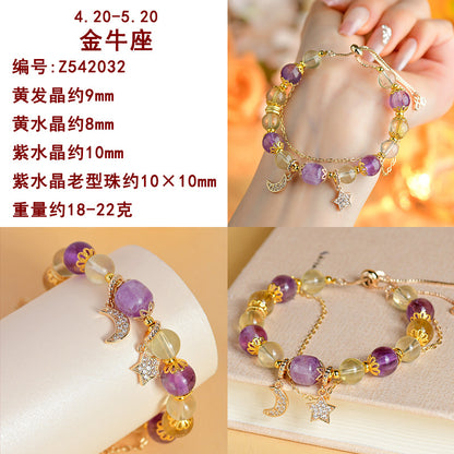 Natural Crystal Zodiac Bracelet - Mystical Energy & Fortune Enhancer for Women