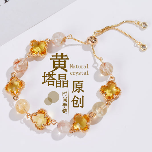 Yellow Tower Crystal Four-Leaf Clover Original Bracelet | Lucky Charm for Women's Fortune & Protection