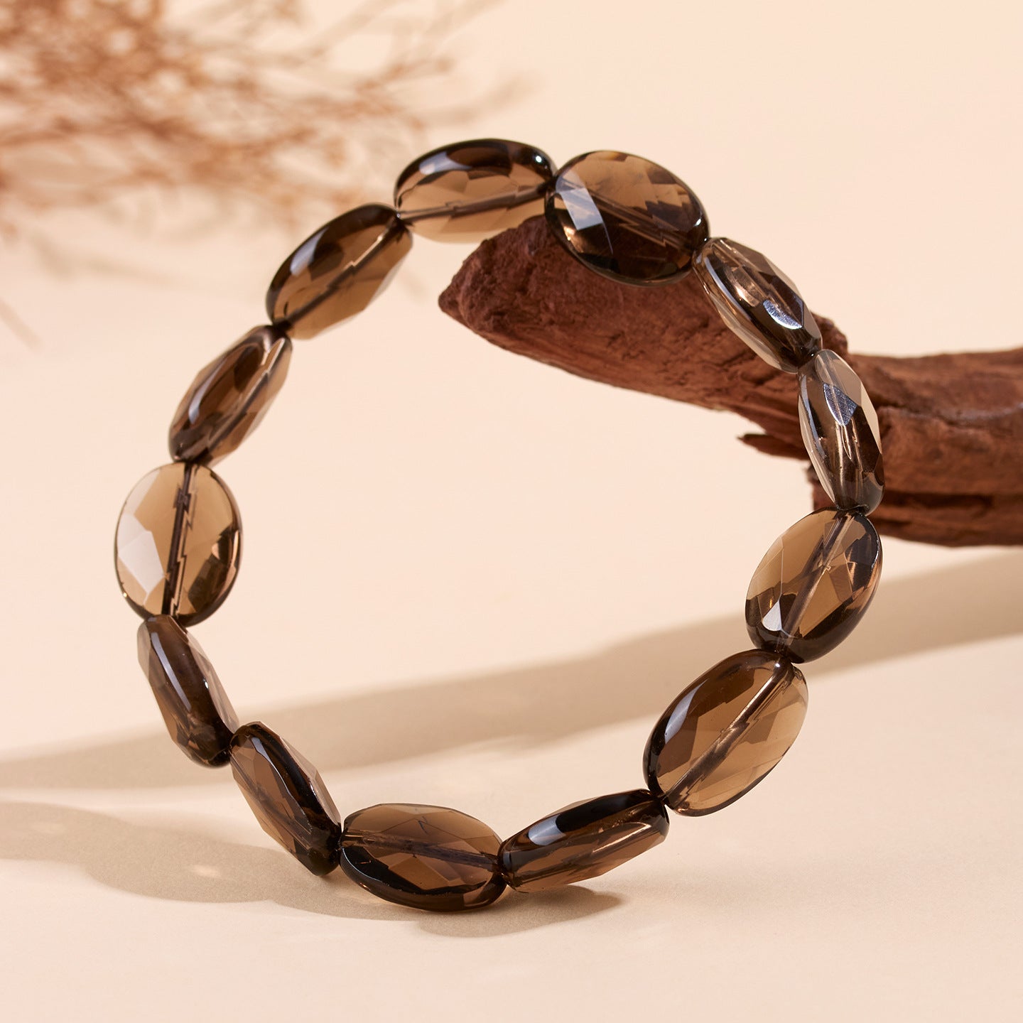 Natural Tea Crystal Oval Faceted Single Loop Bracelet for Women | Spiritual Energy & Protection