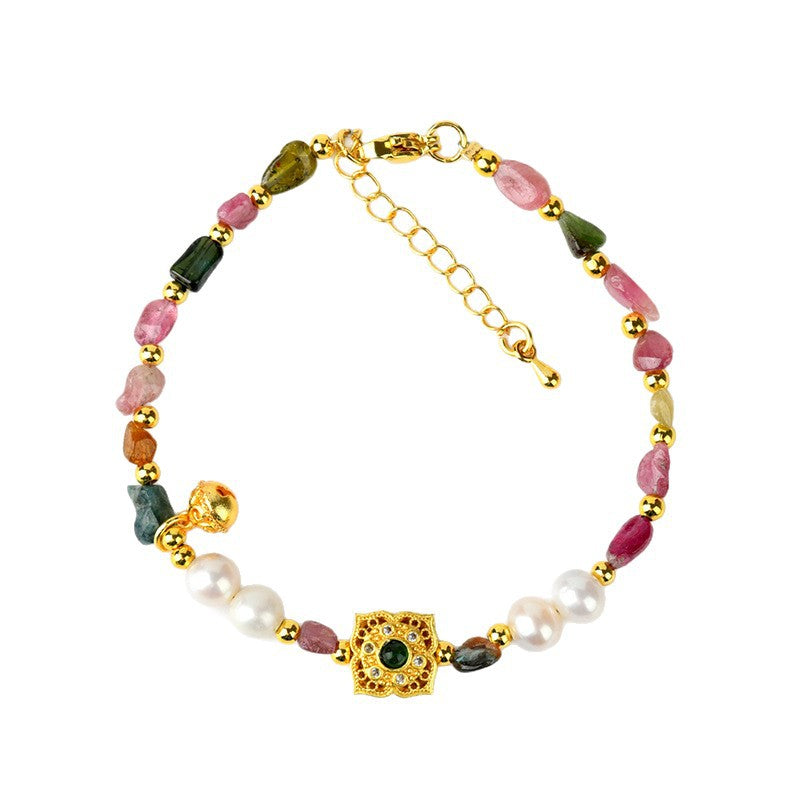Natural Crystal Tourmaline Irregular Pearl Bracelet - Wealth Attracting Women's Spiritual Jewelry