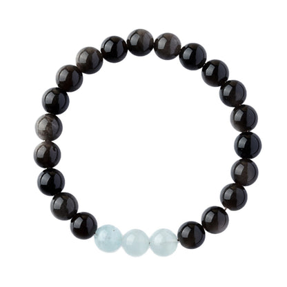 Natural Obsidian Crystal Bracelet with Golden Rutilated Quartz & Gemstones | Spiritual Protection & Wealth Attraction