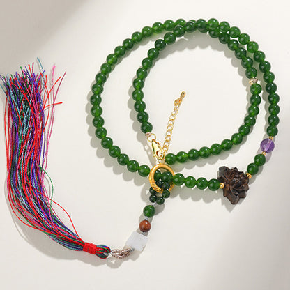 Rosewood Jade Zen Tassel Multi-Circle Bracelet Necklace | Spiritual Harmony and Protection