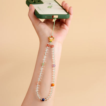 Natural White Crystal God of Wealth Phone Chain - Multi-Gem Chinese Style Pendant for Prosperity