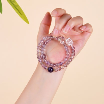 Natural Amethyst White Crystal Double Circle Bracelet | Harmony Energy & Chinese Style Fashion