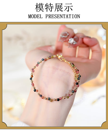 Natural Crystal Lapis Lazuli Tourmaline Red Agate Silk Wrapped Bracelet for Petite Women