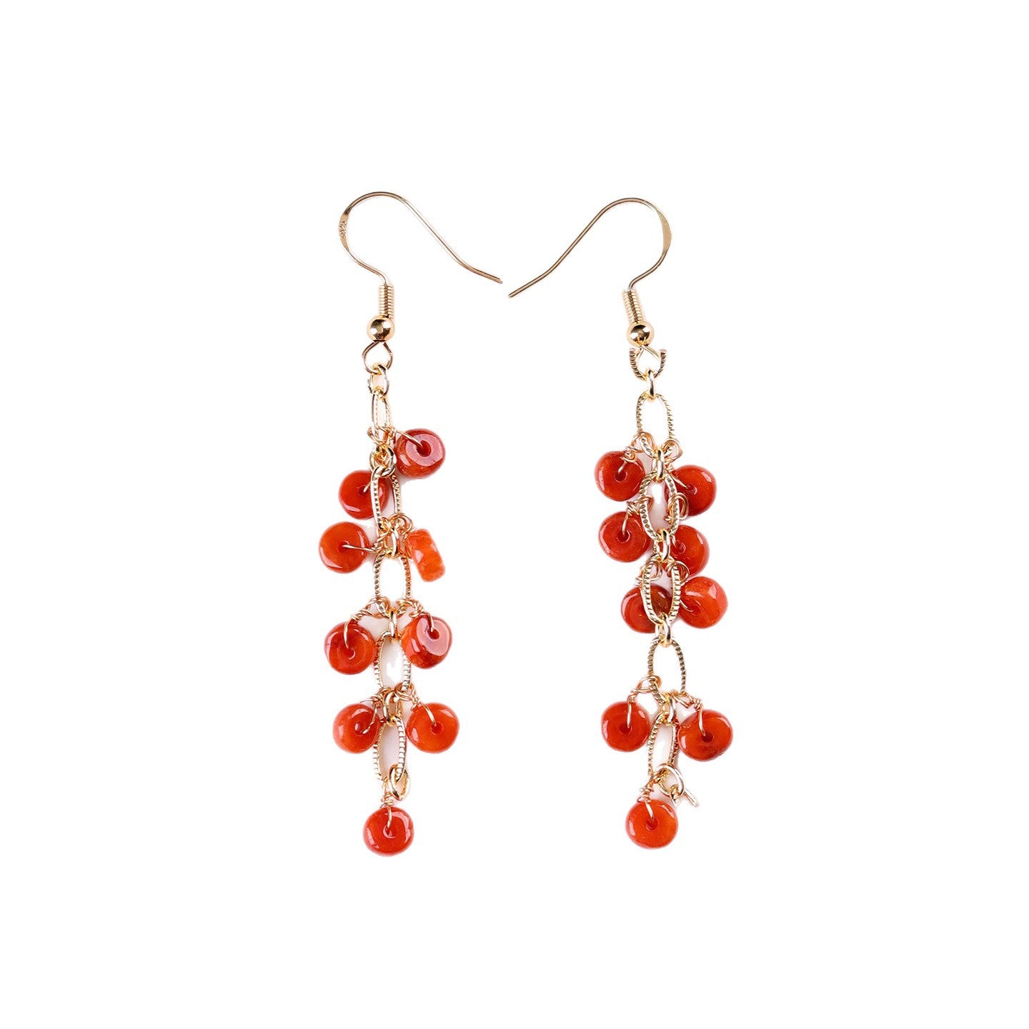 Natural Emerald Red Jade Tassel Earrings | Chinese Retro Style Luxury Women's Jewelry