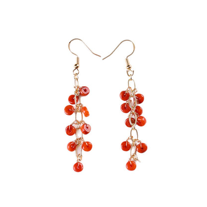 Natural Emerald Red Jade Tassel Earrings | Chinese Retro Style Luxury Women's Jewelry