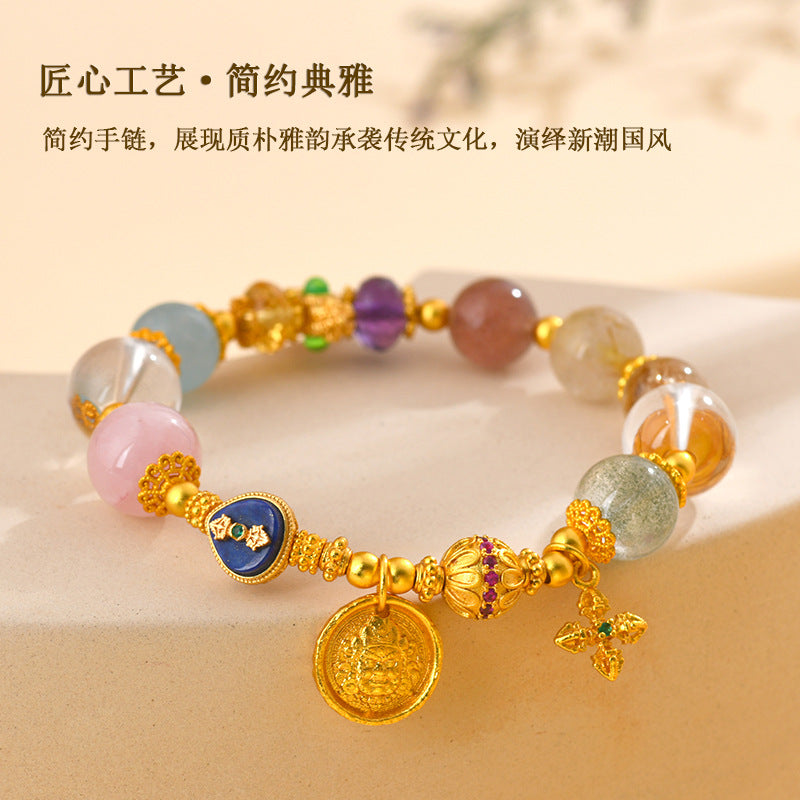 Golden Ancient Method Sand Gold Wealth God Crystal Multi-Treasure Bracelet | Feng Shui Prosperity Talisman