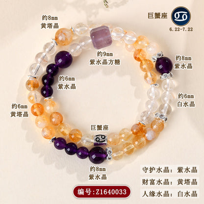 Natural Crystal Zodiac Bracelet | Multi-Gemstone Protection & Luck Charm for Women