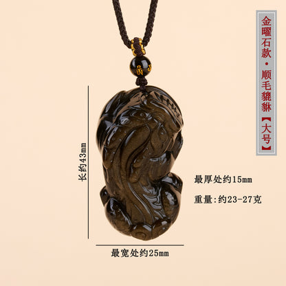 Natural Obsidian Pixiu Pendant Necklace | Chinese Style Unisex Wealth Talisman