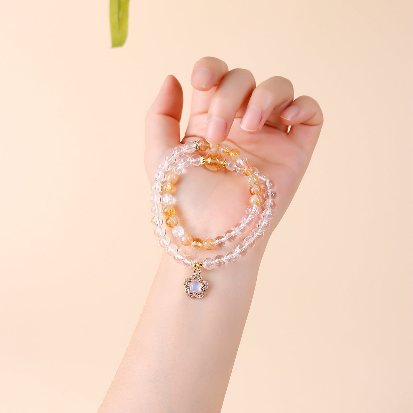 Natural White and Yellow Crystal Double Circle Bracelet - Starry Sky Women's Spiritual Jewelry