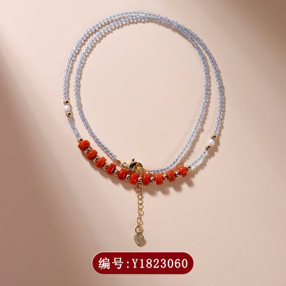 Natural Red Jade Collarbone Necklace | Petite Extension Chain for Women's Elegance & Luck