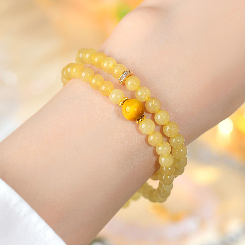 Golden Rutilated Quartz & Tiger Eye Double Circle Bracelet | Wealth & Protection Amulet for Women