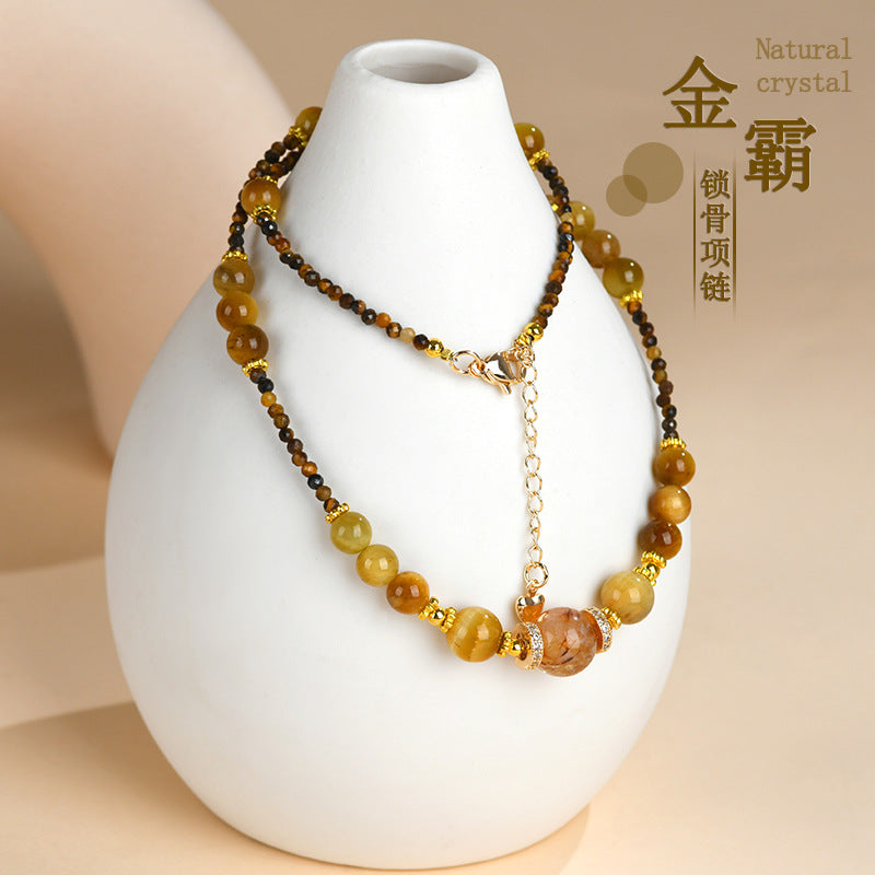 Golden Tiger Eye Tower Crystal Necklace | Wealth & Protection Talisman for Women