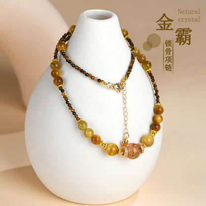 Golden Tiger Eye Tower Crystal Necklace | Wealth & Protection Talisman for Women