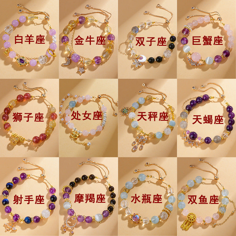 Natural Crystal Zodiac Bracelet - Mystical Energy & Fortune Enhancer for Women