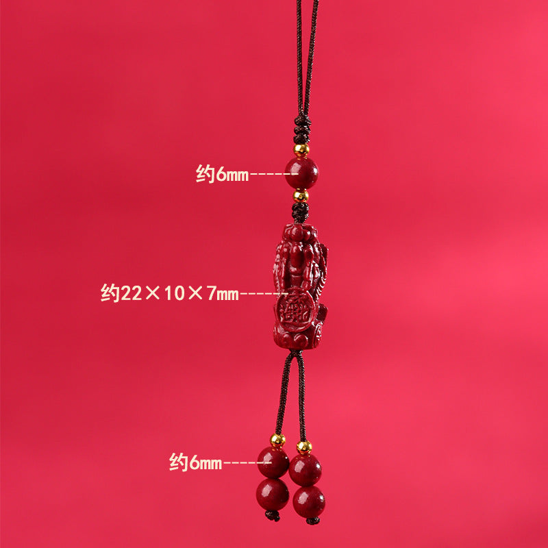 Purple Gold Cinnabar Pixiu Phone Chain Pendant - Wealth Attracting Chinese Style Ornament