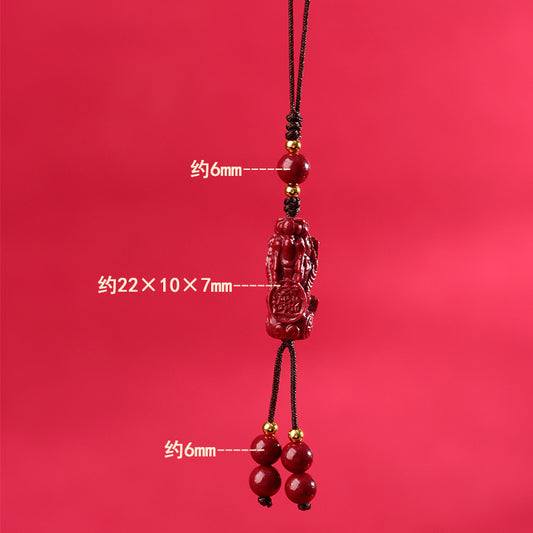 Purple Gold Cinnabar Pixiu Phone Chain Pendant - Wealth Attracting Chinese Style Ornament