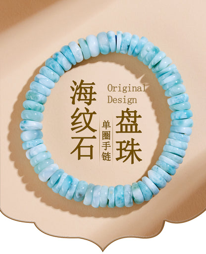 Natural Sea Grain Stone Abacus Bead Bracelet | Light Blue Spacer for Harmony & Wealth