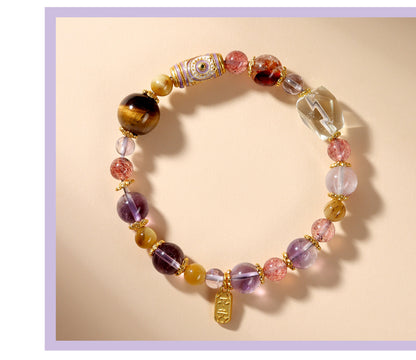 Nine Purple Fire Crystal Bracelet | Spiritual Protection & Fortune Multi-Gemstone Jewelry