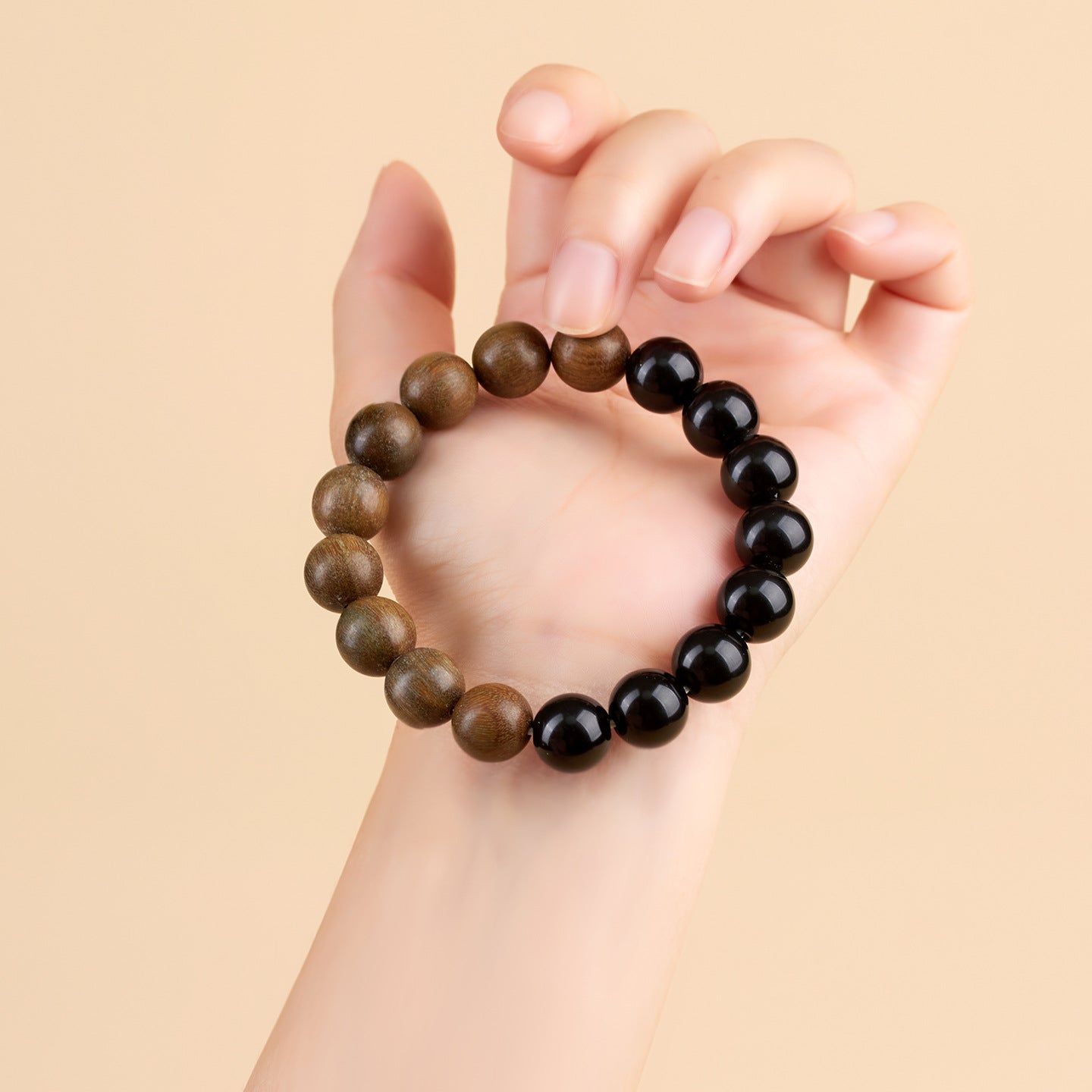 Natural Obsidian Sandalwood Bracelet - Zen Fortune Beads for Harmony & Wealth