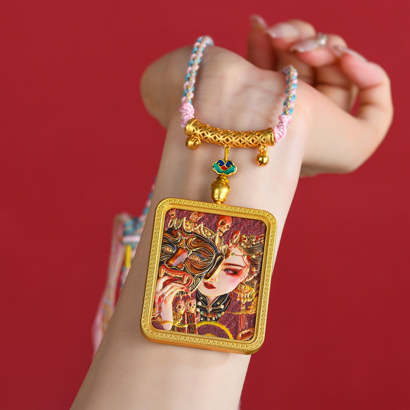 Purple Gold Cinnabar Past Life Present Life Thangka Pendant | Tibetan Hand-woven Spiritual Necklace