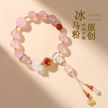 Beijing Palace Style Natural Pink Crystal Bracelet | Love Harmony Spiritual Amulet for Women