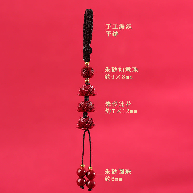 Natural Purple Gold Cinnabar Step by Step Lotus Pendant - Ancient Style Keychain for Phone and Bag