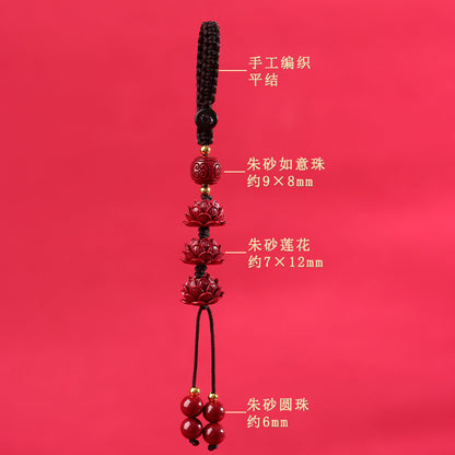 Natural Purple Gold Cinnabar Step by Step Lotus Pendant - Ancient Style Keychain for Phone and Bag