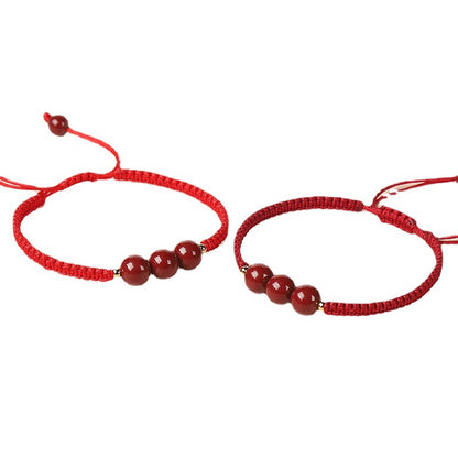 Handwoven Cinnabar Six-Word Mantra Red String Bracelet - Protection & Luck Charm