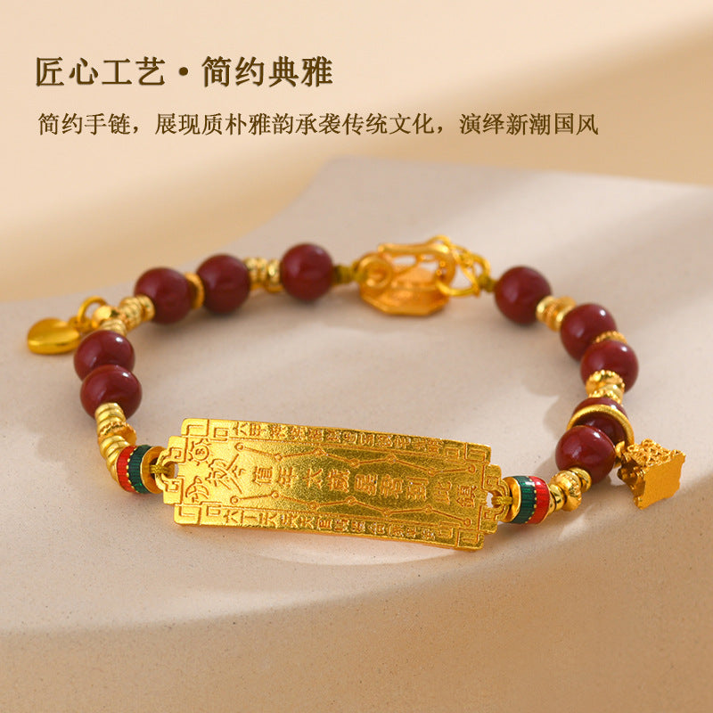 Gold Sand Tai Sui Cinnabar Bracelet - Chinese Taoist Women's Jewelry for Protection and Fortune