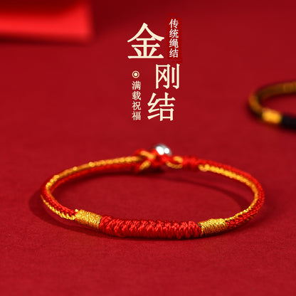 Vajra Knot Tibetan Style Red String Bracelet for Zodiac Year Protection and Couple Blessing