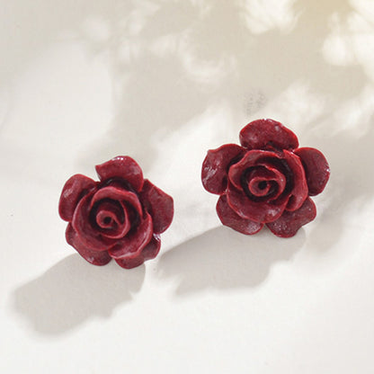 Natural Cinnabar Purple Gold Sand Rose Flower Earrings | Chinese Style Spiritual Jewelry