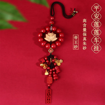 Natural Imperial Red Sand Peace Lotus Car Hanging Ornament for Protection and Harmony