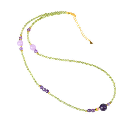 Natural Peridot Amethyst Collarbone Necklace - S925 Silver Spiritual Energy Jewelry
