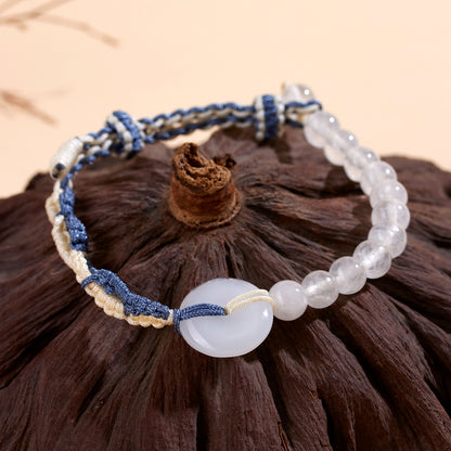 White Chalcedony Peace Buckle Handmade Woven Bracelet | Harmony Purity Chinese Style Charm