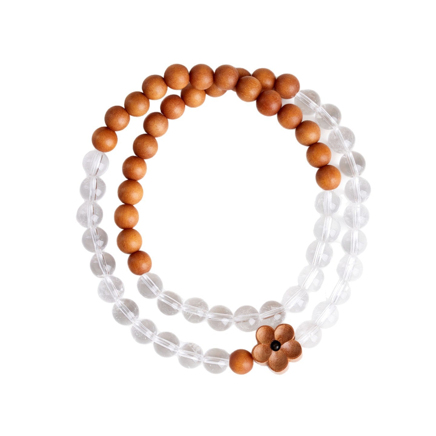 Natural White Crystal Sandalwood Double Circle Bracelet | Zen Harmony & Spiritual Elegance