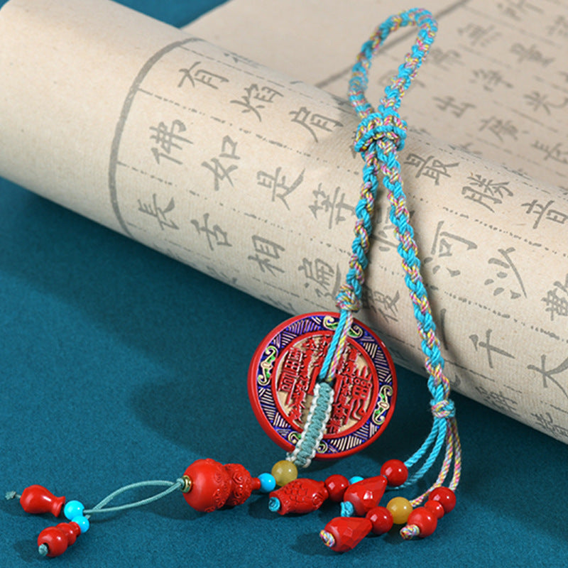 Natural High-Content Cinnabar Mountain Ghost Flower Protection Pendant for Car Keychain Bag Hanging