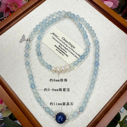 Aquamarine Pearl Kyanite Three-Circle Fish Tail Bracelet | Spiritual Energy & Fashion