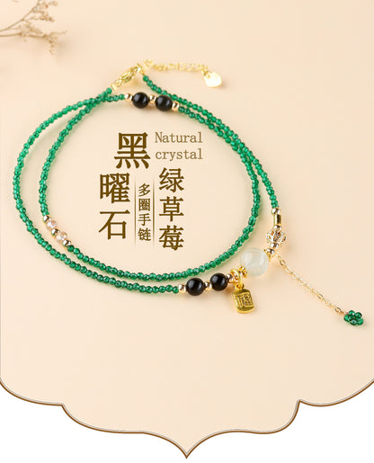 Obsidian Green Strawberry Crystal Multi-Circle Bracelet – Adjustable Spiritual Jewelry for Women