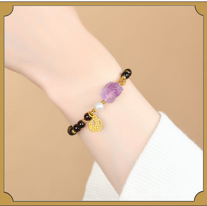 Natural Garnet Strawberry Crystal Pixiu Bracelet - Lucky Charm for Wealth and Protection