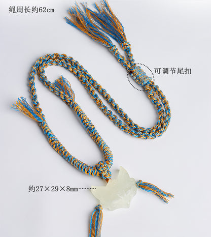 Natural Yellow Crystal Fox Mask Pendant Tibetan Necklace - Wisdom & Prosperity Amulet