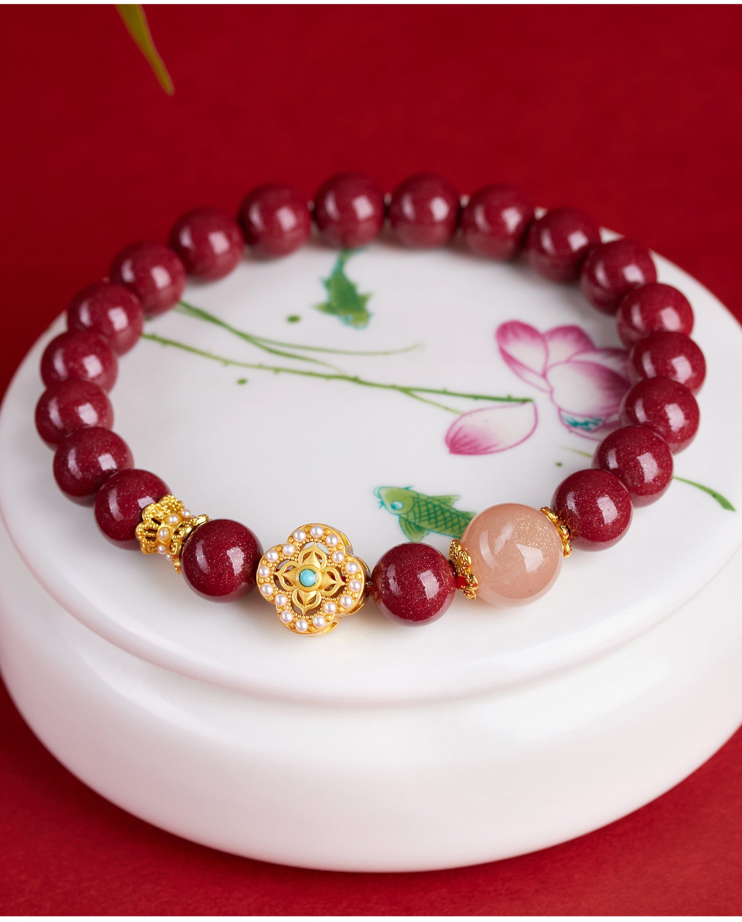 Natural Purple Gold Cinnabar Sunstone Zodiac Bracelet - Retro Chinese Style for Luck & Protection