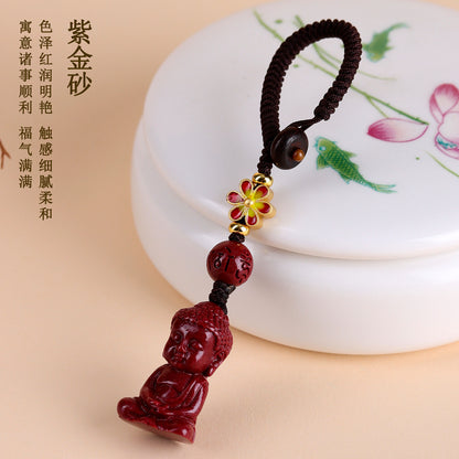 Natural Purple Gold Cinnabar Baby Buddha Keychain - Spiritual Protection Charm