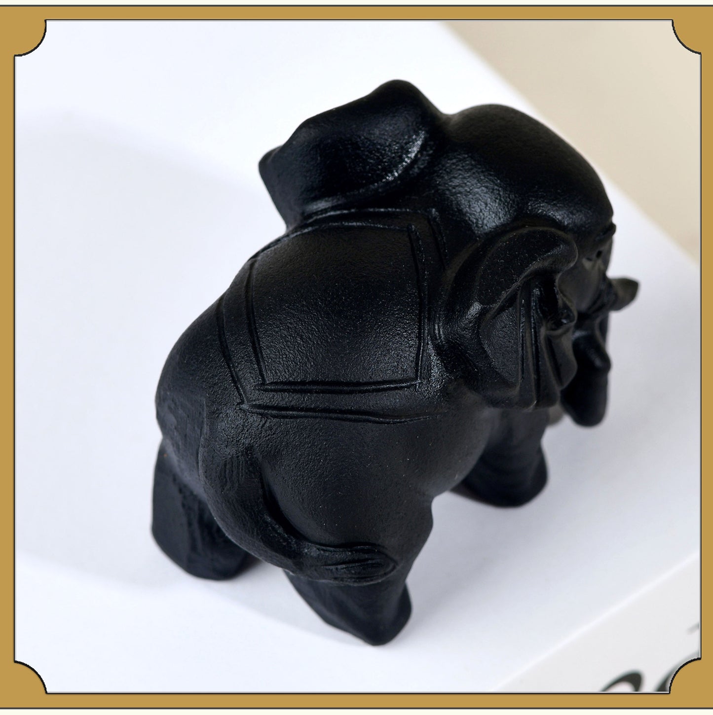 Natural Obsidian Carved Elephant Ornament - Office & Home Lucky Charm Display