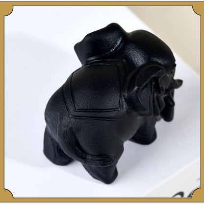Natural Obsidian Carved Elephant Ornament - Office & Home Lucky Charm Display